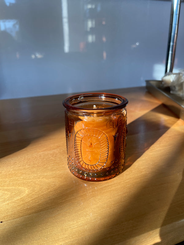 100% Bee's Wax Candle in Brown Glass Collectable Jar