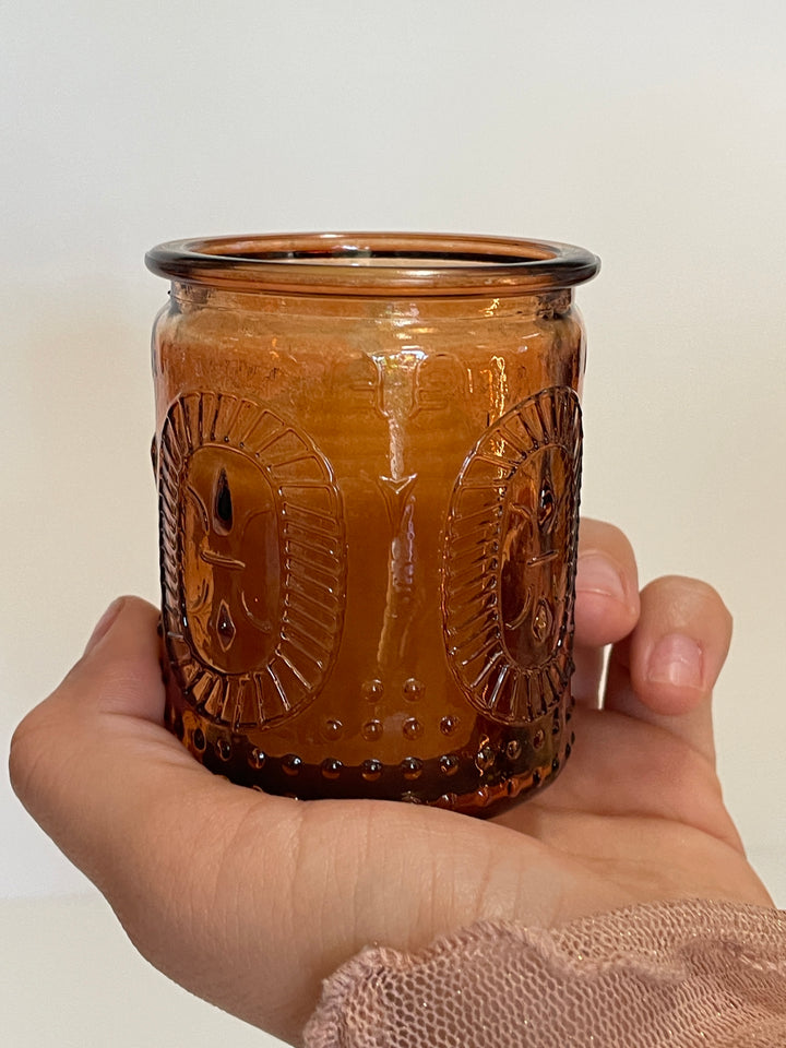 100% Bee's Wax Candle in Brown Glass Collectable Jar